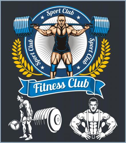 Bodybuilder with a barbell - vector set