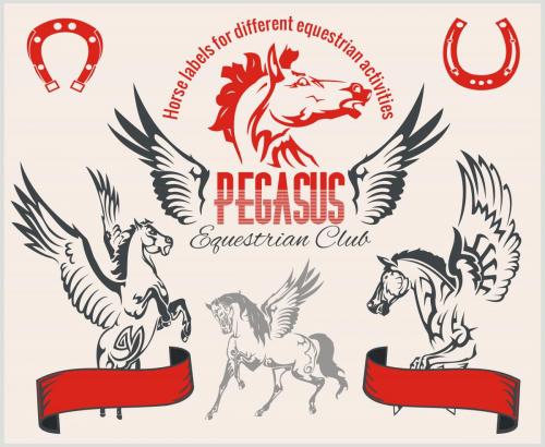 Pegasus y caballos etiquetas vintage, insignias