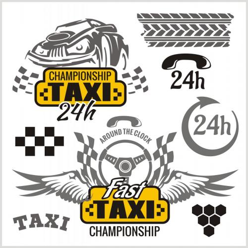 Símbolos de taxi y elementos para el emblema de taxi - conjunto de vectores.